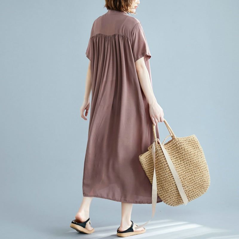 Simple Design Summer Plus Sizes Long Shirt Dresses-Dresses-Free Shipping at meselling99