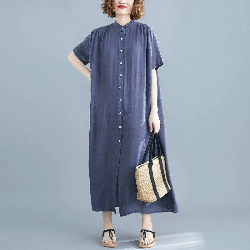 Simple Design Summer Plus Sizes Long Shirt Dresses-Dresses-Free Shipping at meselling99