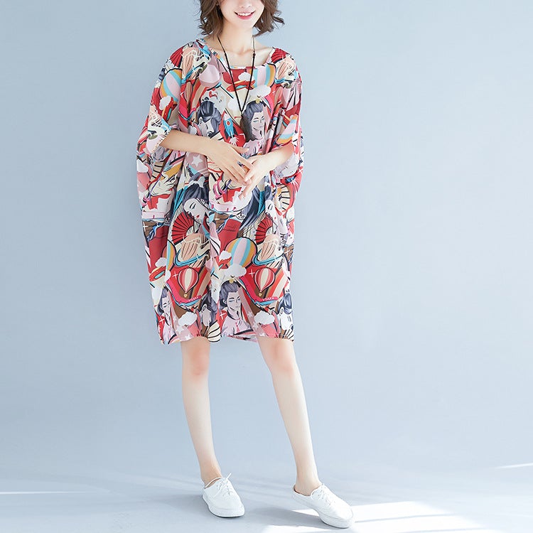 Summer 3D Face Print Chiffon Plus Sizes Short Dresses-Dresses-The same as picture-One Size-Free Shipping at meselling99