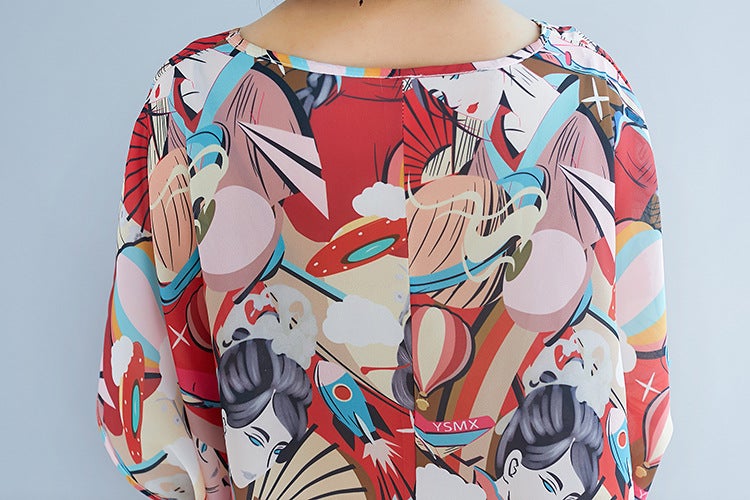 Summer 3D Face Print Chiffon Plus Sizes Short Dresses-Dresses-The same as picture-One Size-Free Shipping at meselling99