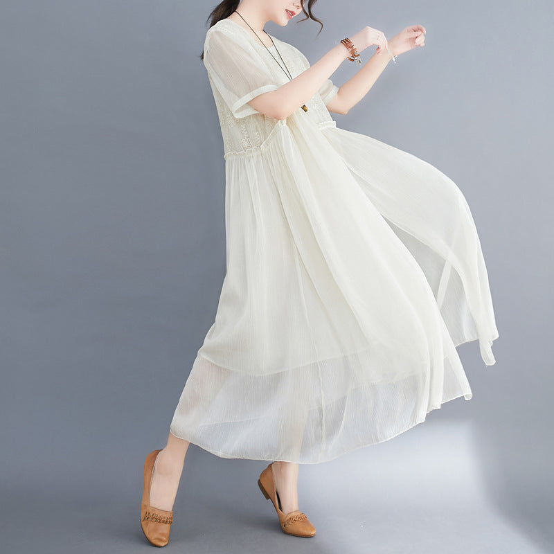 Summer Fairy Chiffon Women Plus Sizes Dresses-Dresses-Apricot-XL-Free Shipping at meselling99