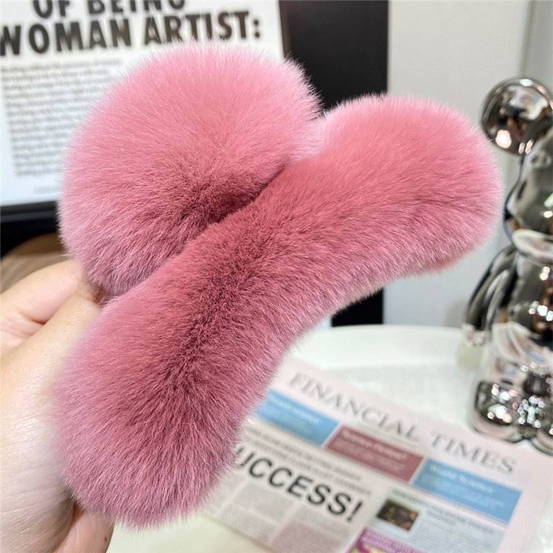 Cute Otter Rabbit Fur Large Claw Clip