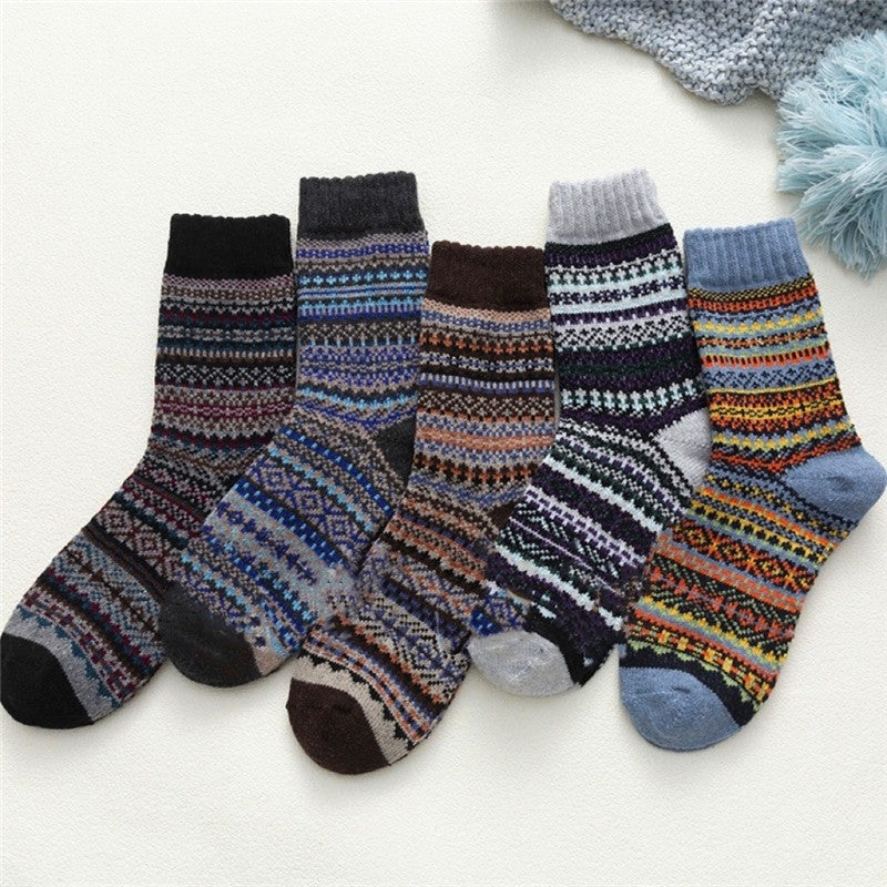 Casual Breathable Print Striped Wool Sock(A Set Of Five Pairs)