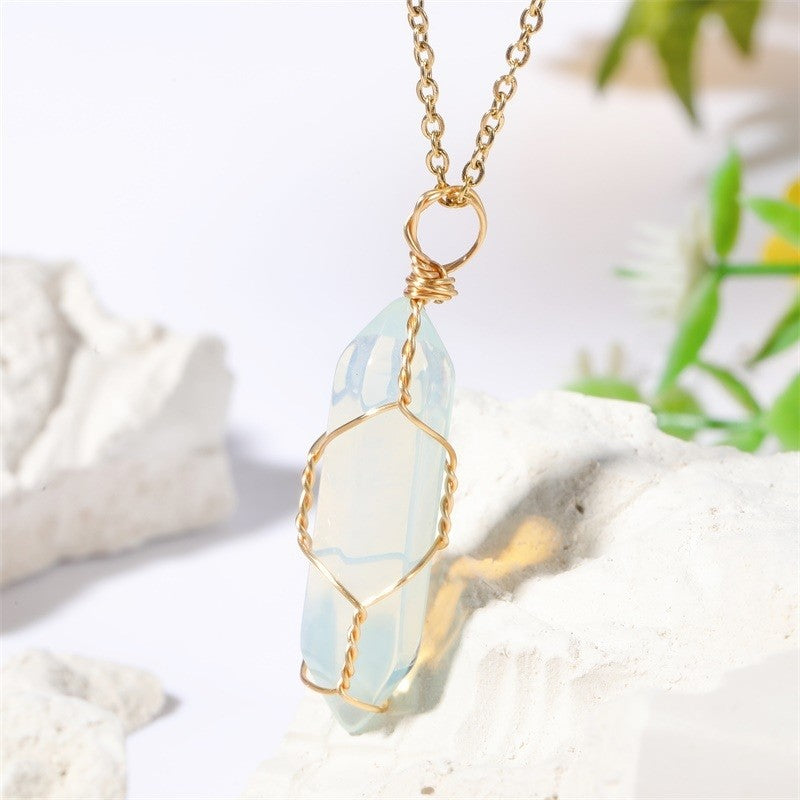 Copper Wire Hexagonal Prism Pendant Necklace