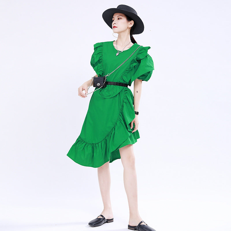 Designed 3D Ruffled Summer Women Short Dresses-Dresses-Green-One Size-Free Shipping at meselling99