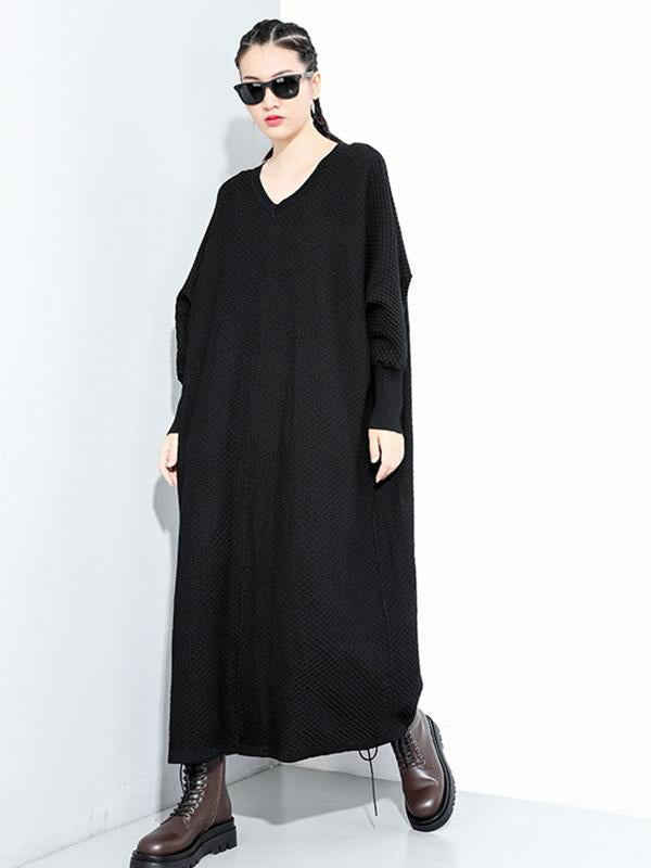 Meselling99 Original Solid V-Neck Sweater Dresses-Maxi Dress-Free Shipping at meselling99