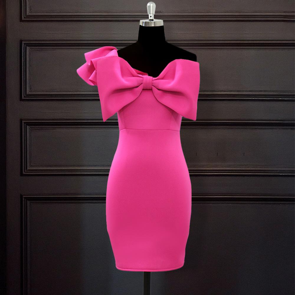 Rose Red One Shoudler Bowknot Plus Sizes Evening Dresses-Sexy Dresses-Free Shipping at meselling99