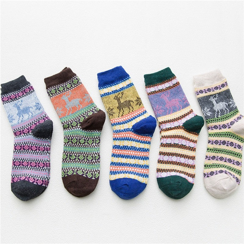 Anti-Stess Breathable Thick Print Soft Sock(A Set Of Five Pairs)