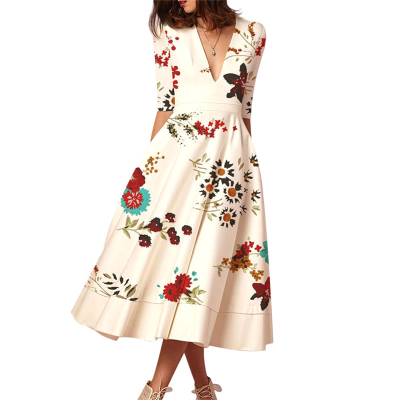 Lovely Floral Print Summer Women Midi Dresses-Dresses-Free Shipping at meselling99