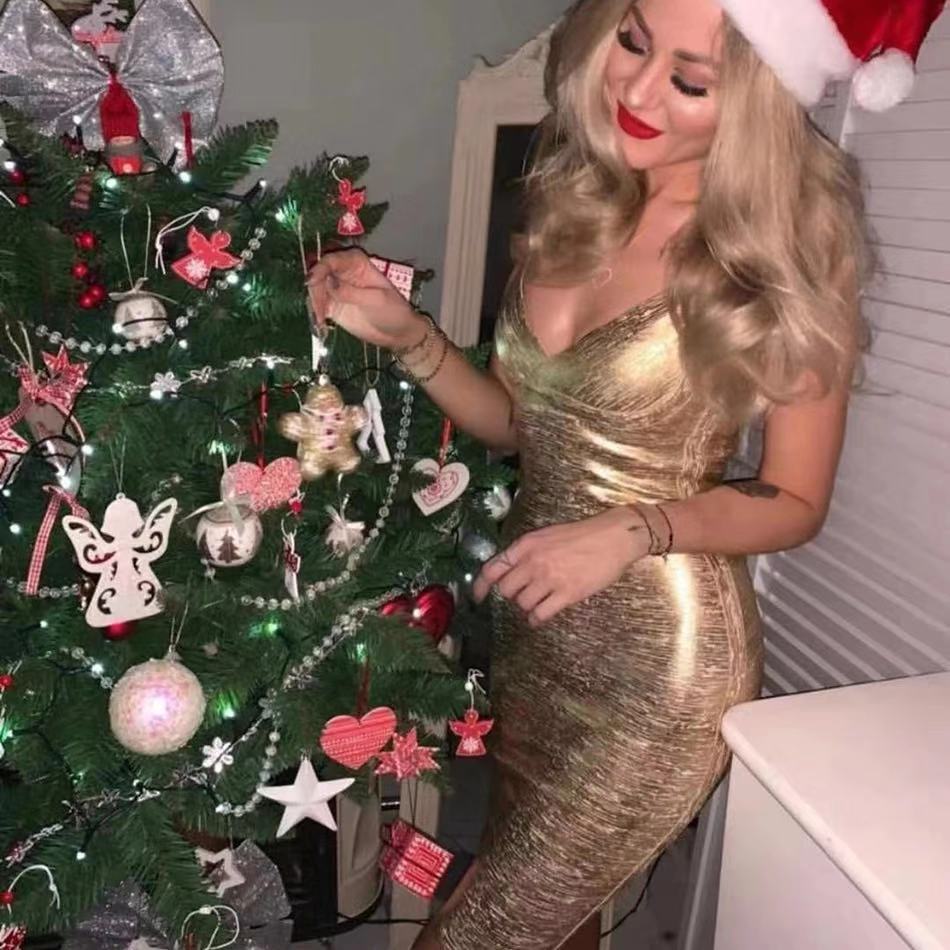 Gold Bandage Sexy Party Evening Dresses-Sexy Dresses-Free Shipping at meselling99