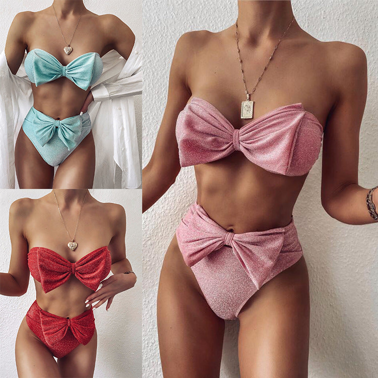 Sexy Bowknot Two Pieces Bikini Swimsuits