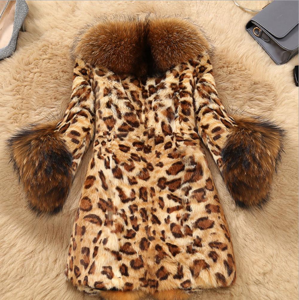 Luxury Winter Artificial Leather with Fur Leopard Coats