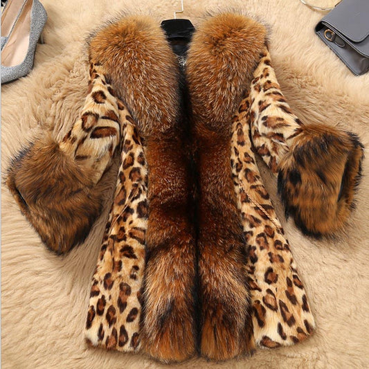 Luxury Winter Artificial Leather with Fur Leopard Coats