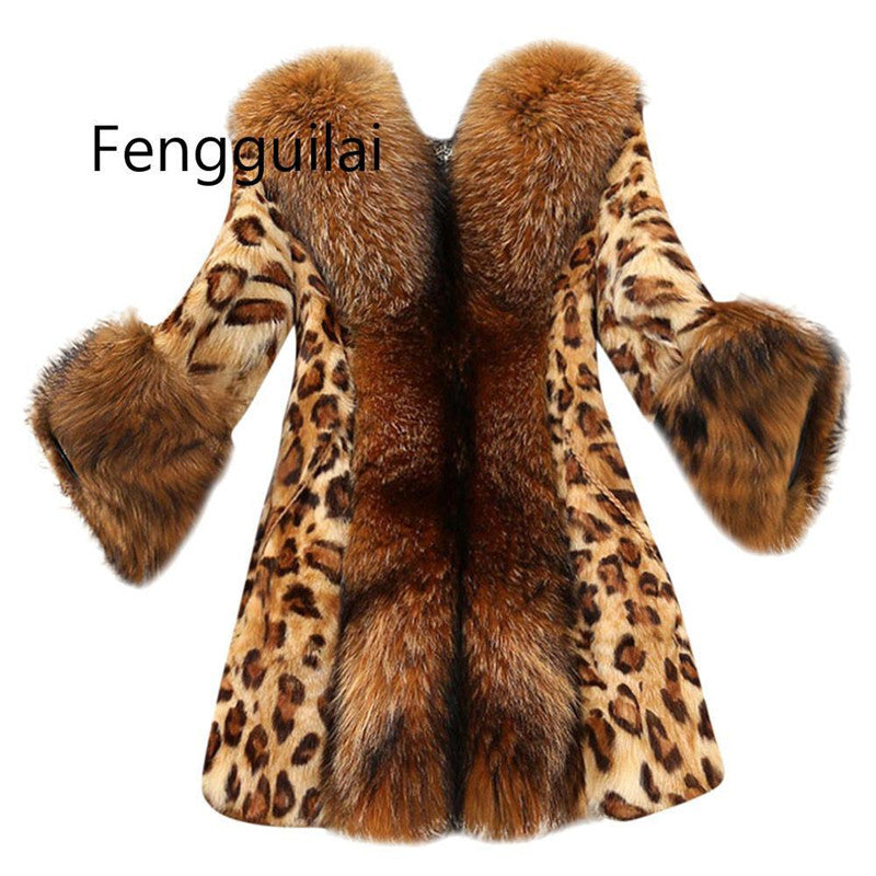 Luxury Winter Artificial Leather with Fur Leopard Coats