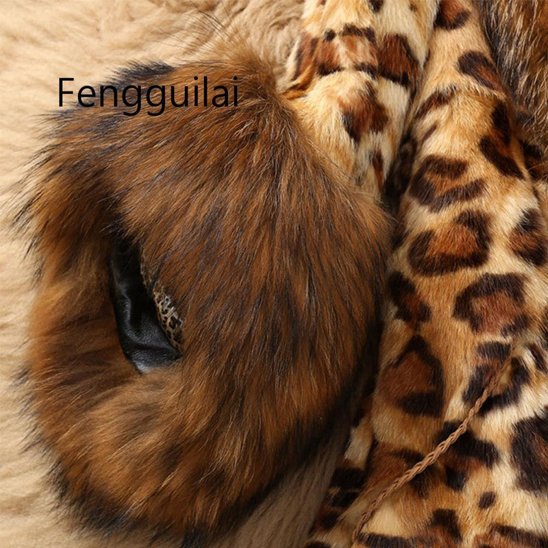 Luxury Winter Artificial Leather with Fur Leopard Coats