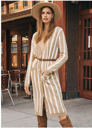 Naja Pocketed Striped Duster Cardigan