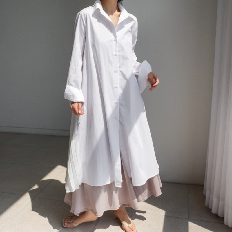 Classy Women Plus Sizes Pleated Long Shirt Dresses-Cozy Dresses-Free Shipping at meselling99