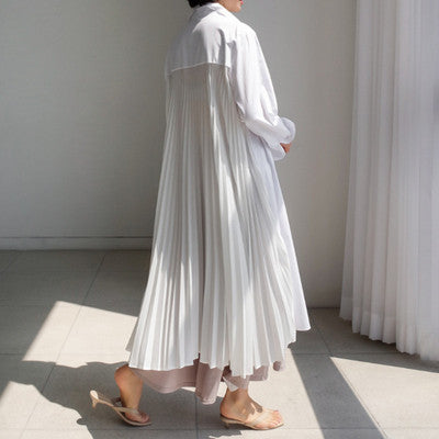 Classy Women Plus Sizes Pleated Long Shirt Dresses-Cozy Dresses-White-S-Free Shipping at meselling99