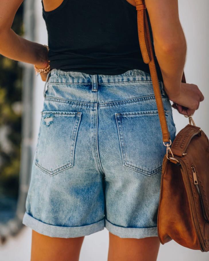 Women's Casual Distressed Washed Denim Shorts