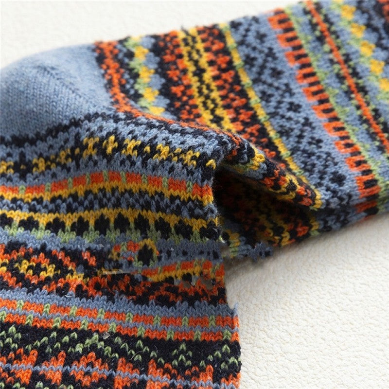 Casual Breathable Print Striped Wool Sock(A Set Of Five Pairs)
