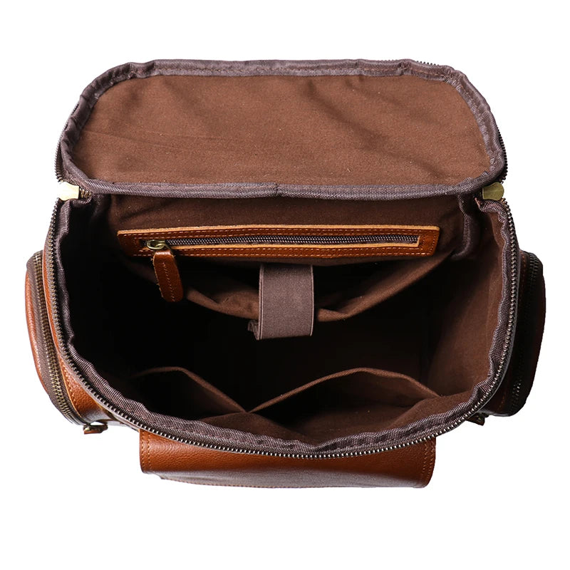 Cowhide Leather Backpack – High-Capacity Men’s Travel, Hiking & Laptop Satchel Bag