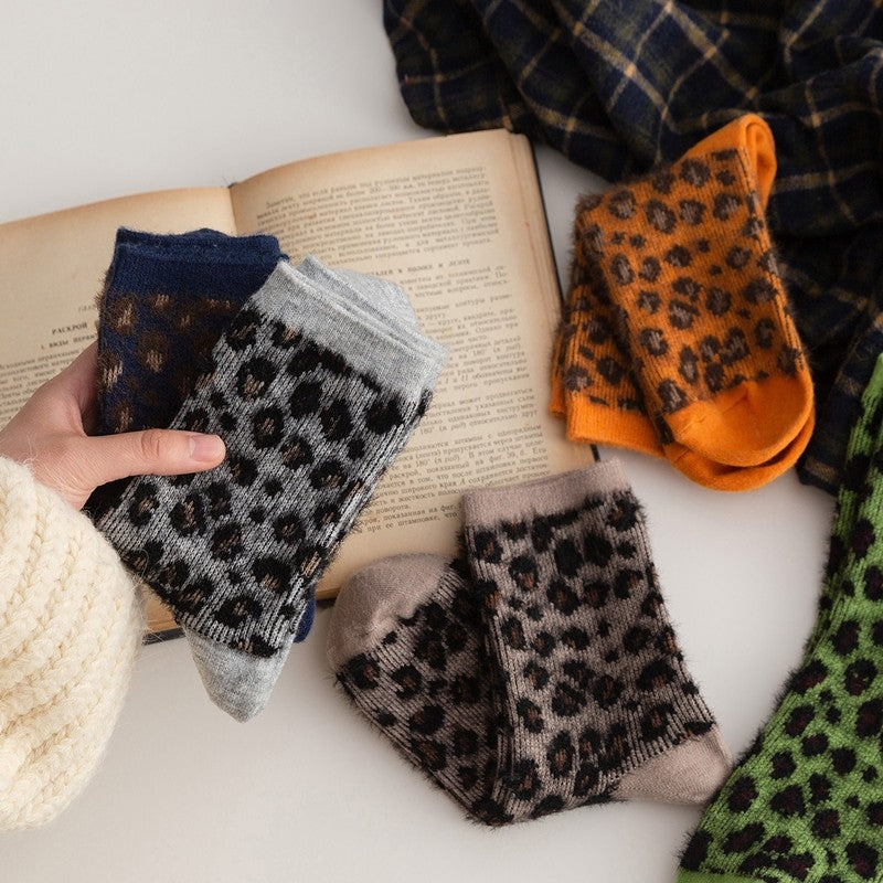 Leopard Print Lightweight Thick Sock(A Set Of Five Pairs)
