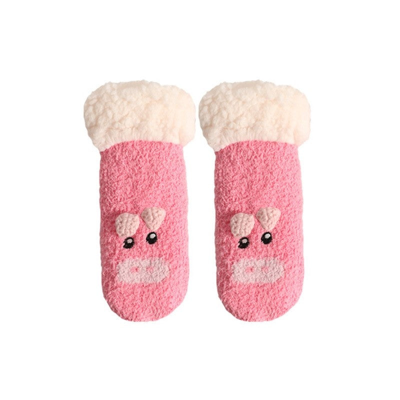 Kids Cute Cartoon Fleece Lining Thick Warm Indoor Socks