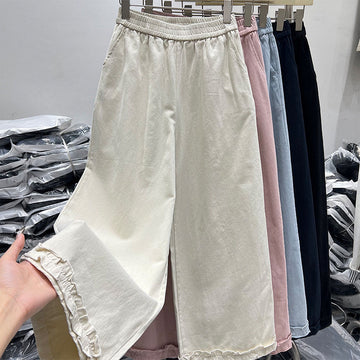 Women's  Spring Summer Cotton High Waist Wide Leg Pants