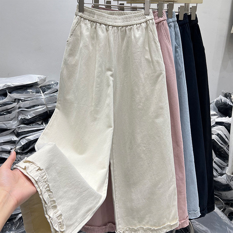 Women's  Spring Summer Cotton High Waist Wide Leg Pants