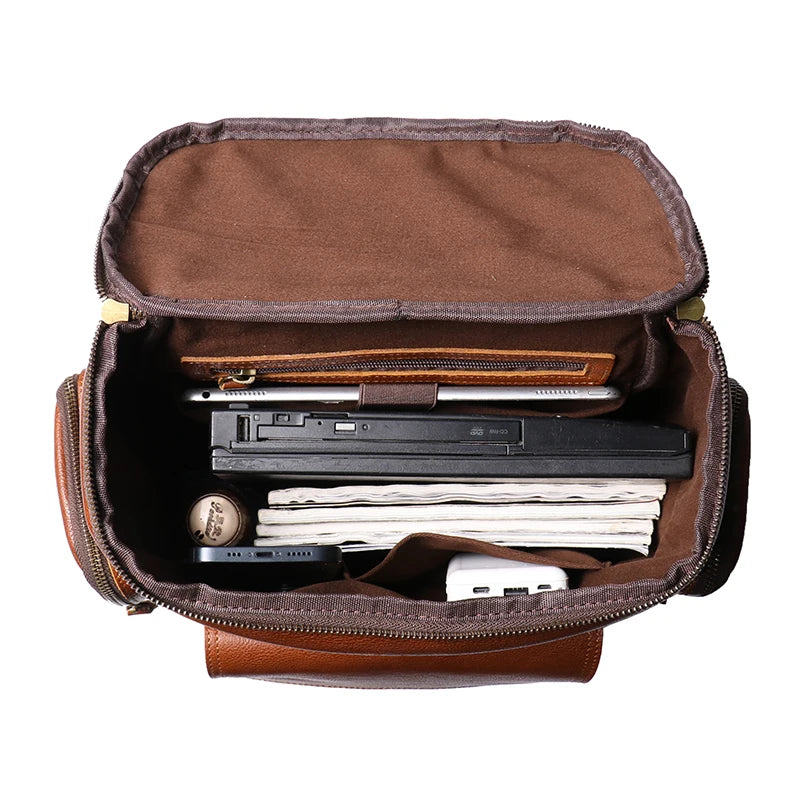 Cowhide Leather Backpack – High-Capacity Men’s Travel, Hiking & Laptop Satchel Bag