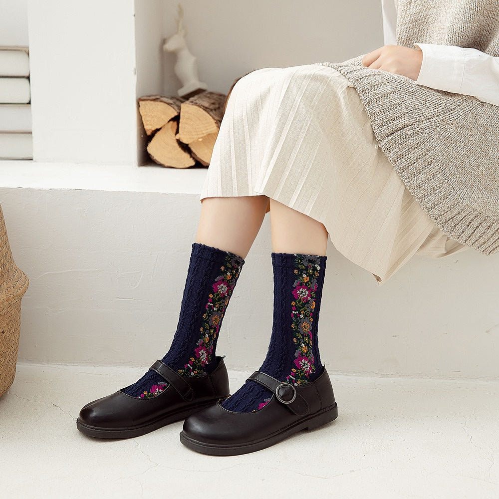 Laceup Embroidered Floral Socks