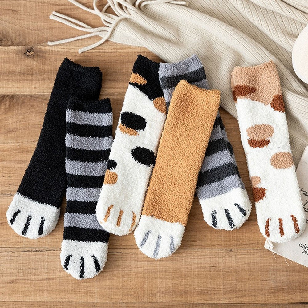 Cute Cat Paw Coral Fleece Warm Socks