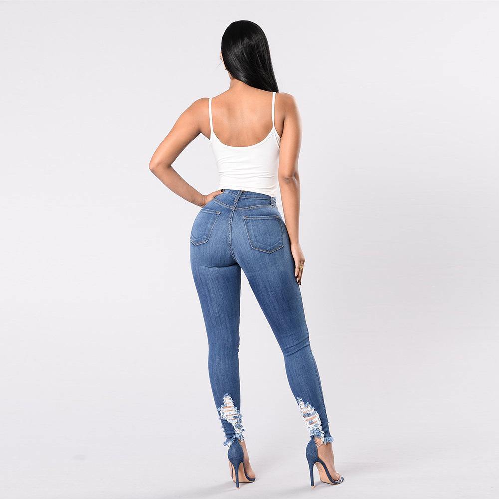 Women Sheath Elastic Broken-holes Jeans-STYLEGOING