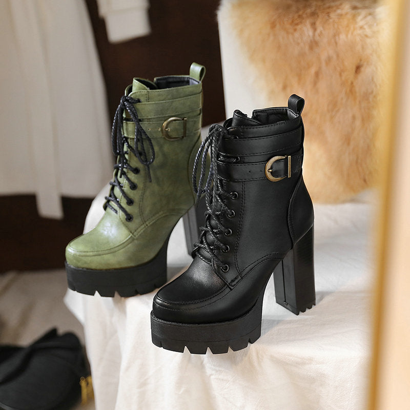 Fashion Chunky Heels Martens Short Boots