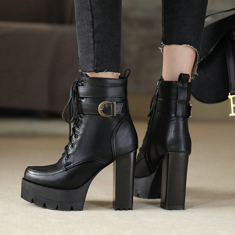 Fashion Chunky Heels Martens Short Boots