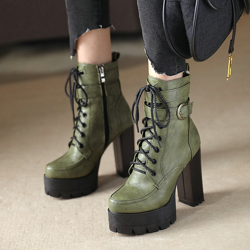 Fashion Chunky Heels Martens Short Boots