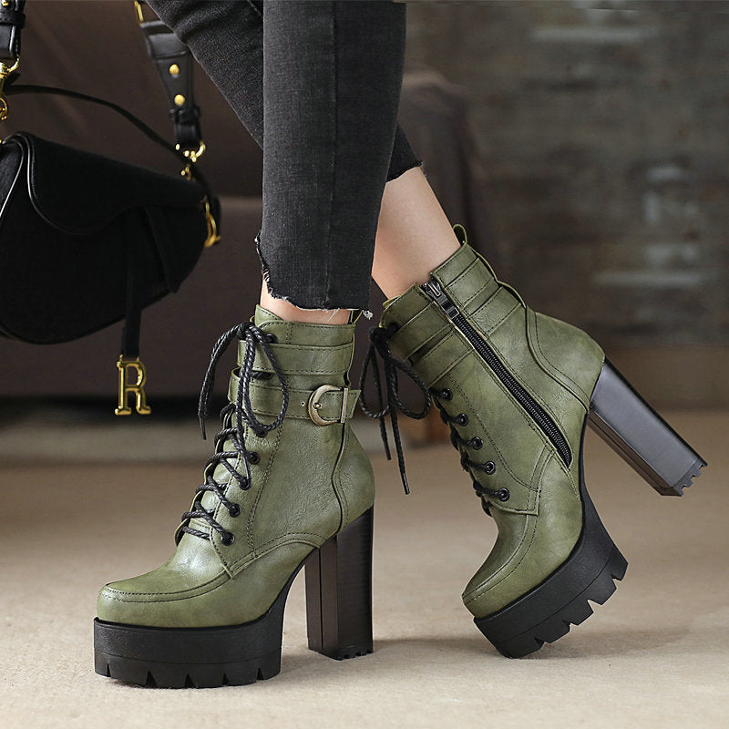 Fashion Chunky Heels Martens Short Boots