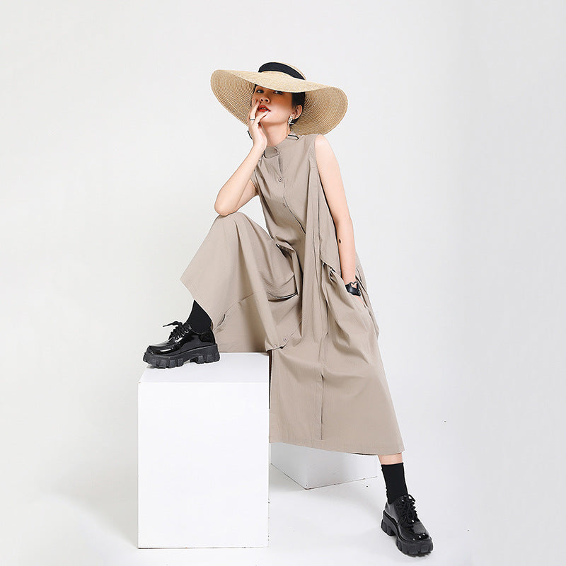 Elegant High Neck Linen Sleeves Women Long Dresses-Dresses-Free Shipping at meselling99