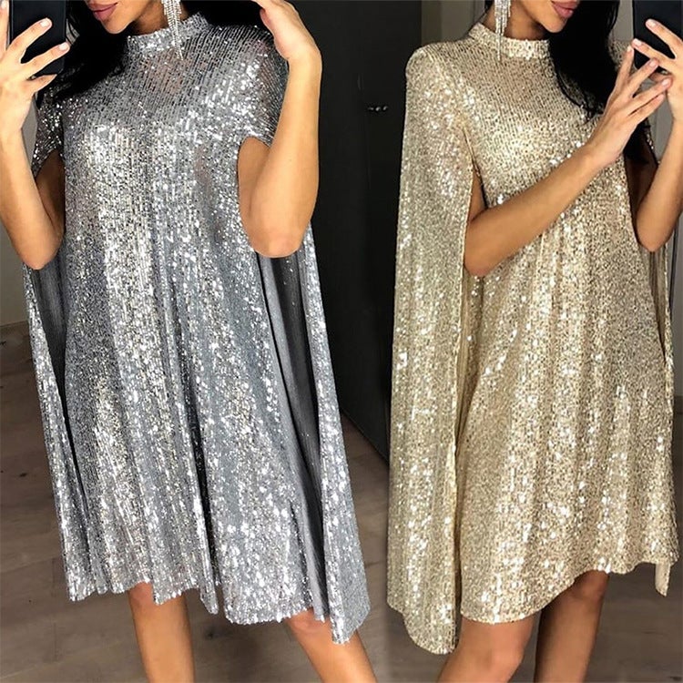 Sexy Stand Collar Sequined Party Dresses-Dresses-Free Shipping at meselling99
