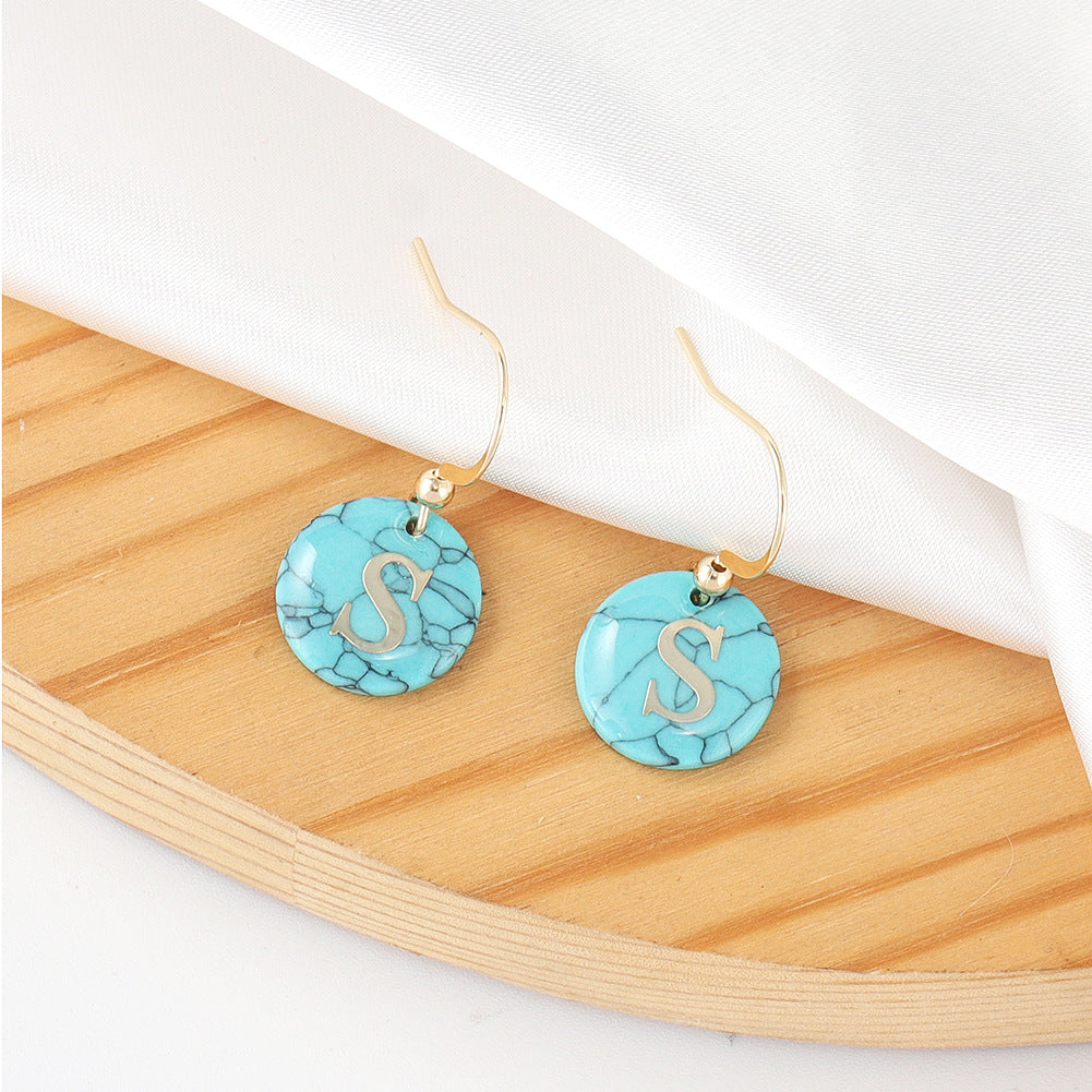 Bridesmaid Gifts .dcbhbb  Personalized Turquoise Letter Pendant Earrings Creative Letter Earrings