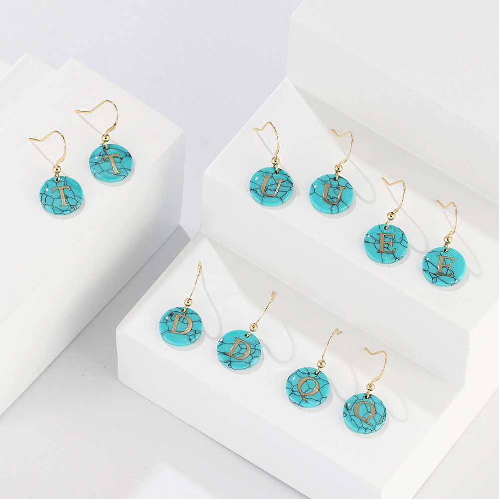 Bridesmaid Gifts .dcbhbb  Personalized Turquoise Letter Pendant Earrings Creative Letter Earrings