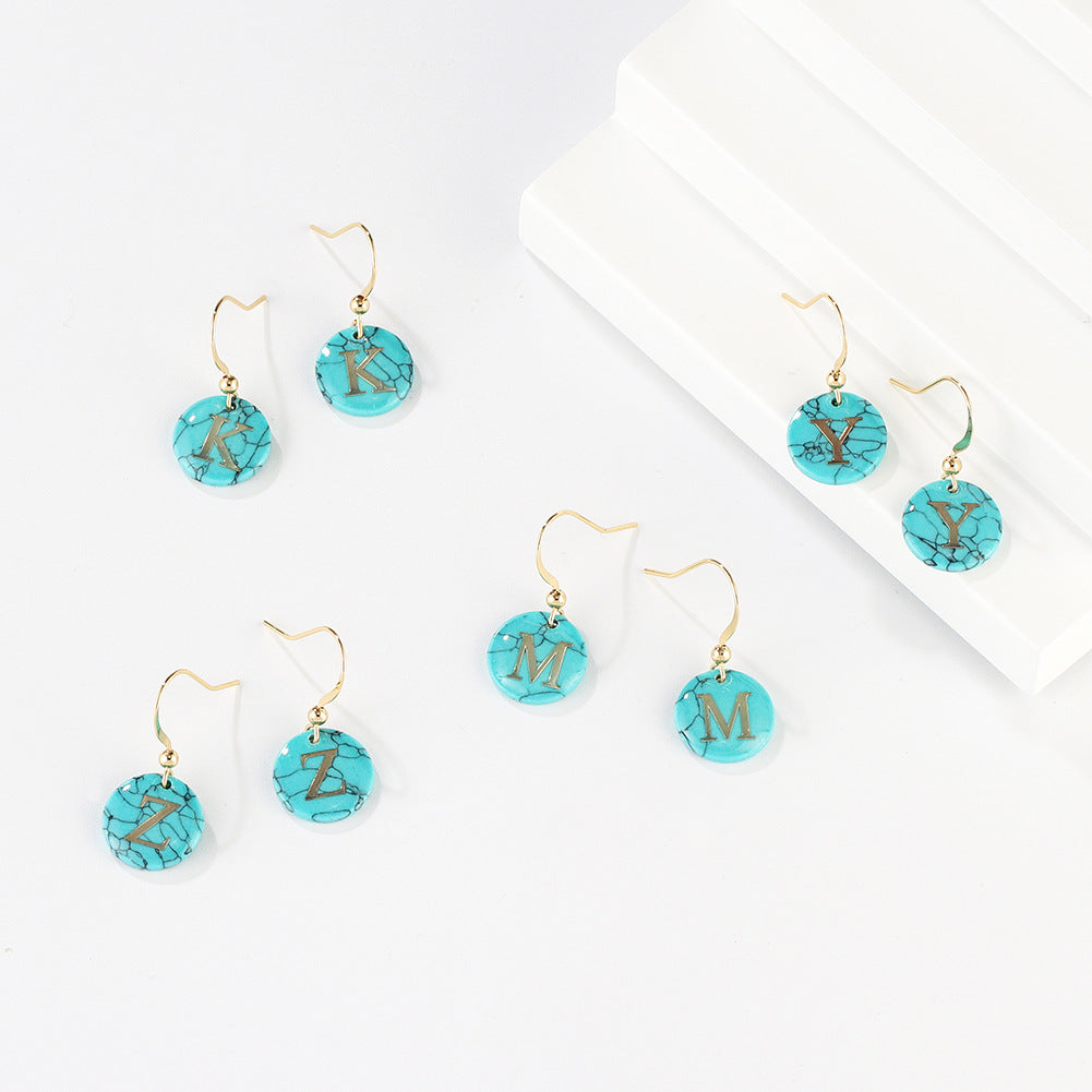 Bridesmaid Gifts .dcbhbb  Personalized Turquoise Letter Pendant Earrings Creative Letter Earrings