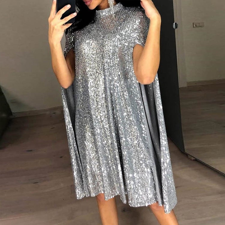 Sexy Stand Collar Sequined Party Dresses-Dresses-Free Shipping at meselling99