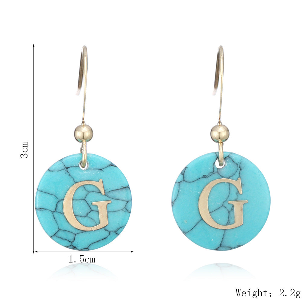 Bridesmaid Gifts .dcbhbb  Personalized Turquoise Letter Pendant Earrings Creative Letter Earrings