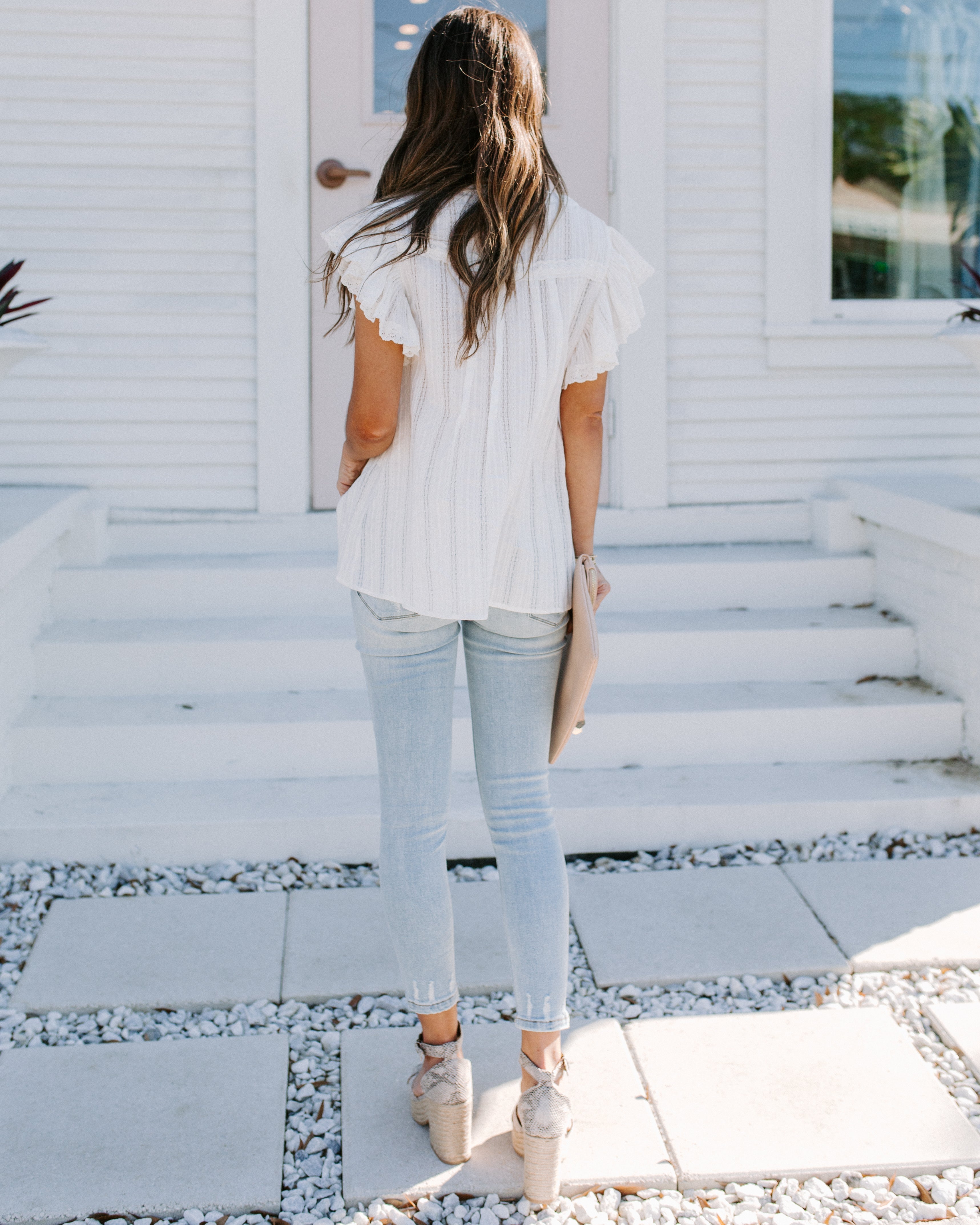 Narcissus Cotton Lace Button Down Top