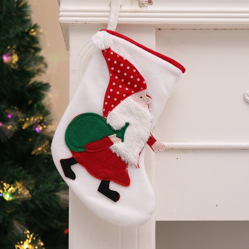 Fleece Patchwork Santa Christmas Socks Gift Bag