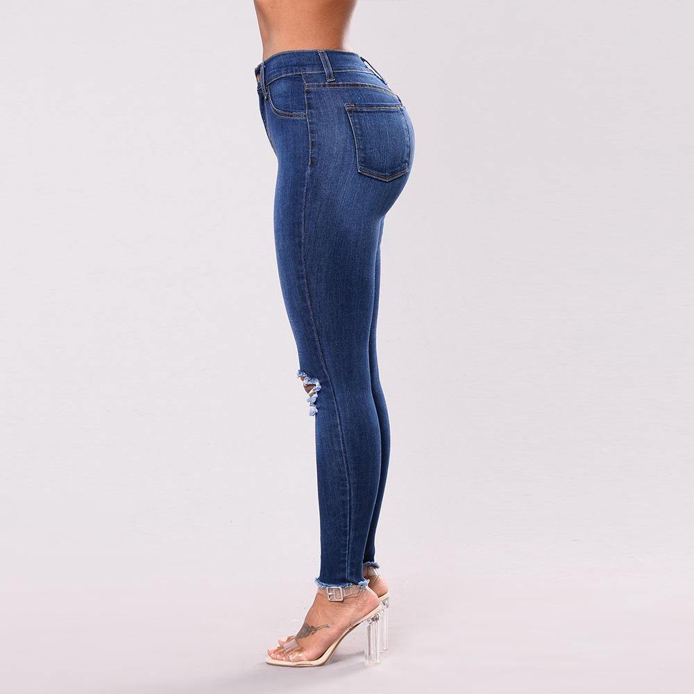 Women Elastic Broken Hole Jean Pants-STYLEGOING