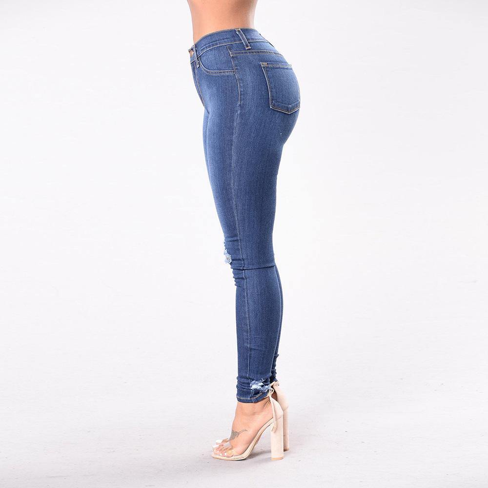 Women Elastic Broken Hole Jean Pants-STYLEGOING
