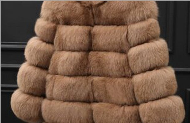 Winter Warm Artificial Fox Fur Overcoat for Women