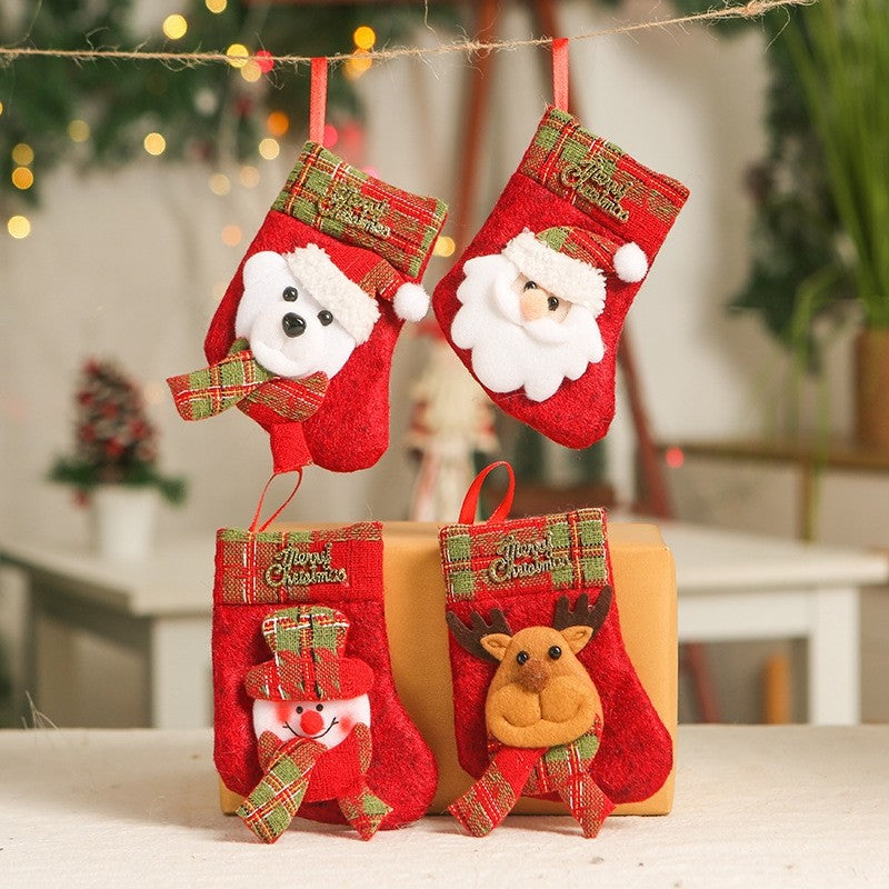 Kids Cute Cartoon Patchwork Christmas Sock Gift Bag